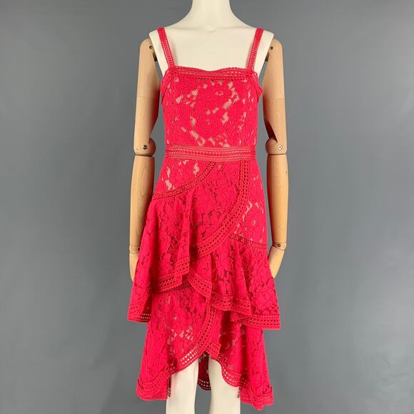 ALICE + OLIVIA Size 0 Raspberry Cotton Nylon Lace A-Line Dress - Picture 1 of 5